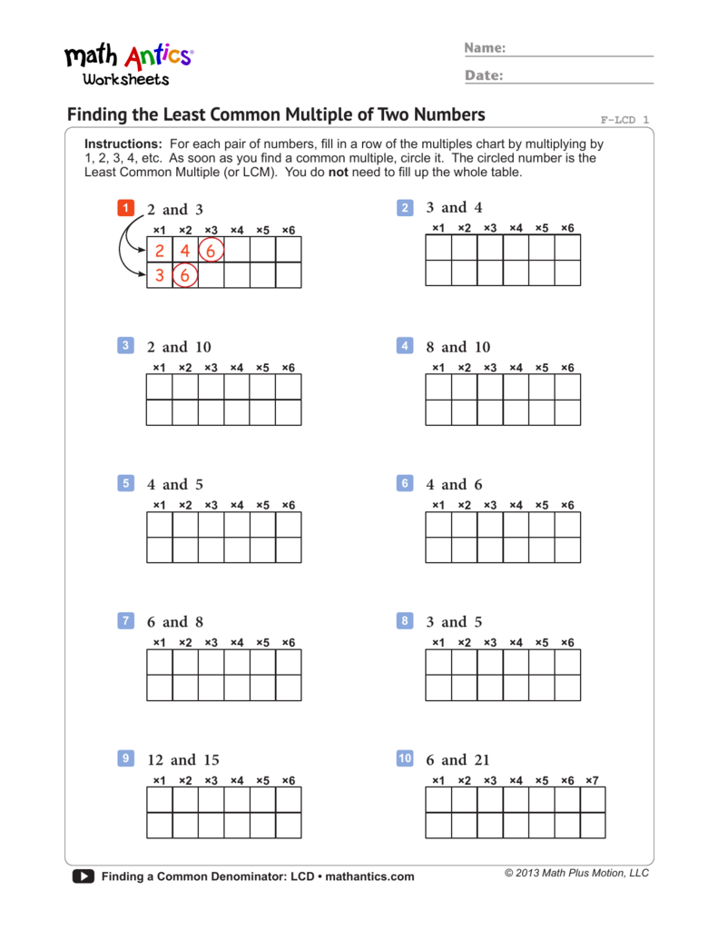 LCM And LCD Worksheet Fractions Practice