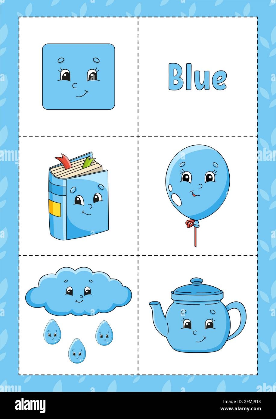 Learning Colors Blue Color Flashcard For Kids Cute Cartoon Characters Picture Set For Preschoolers Education Worksheet Vector Illustration Stock Vector Image Art Alamy