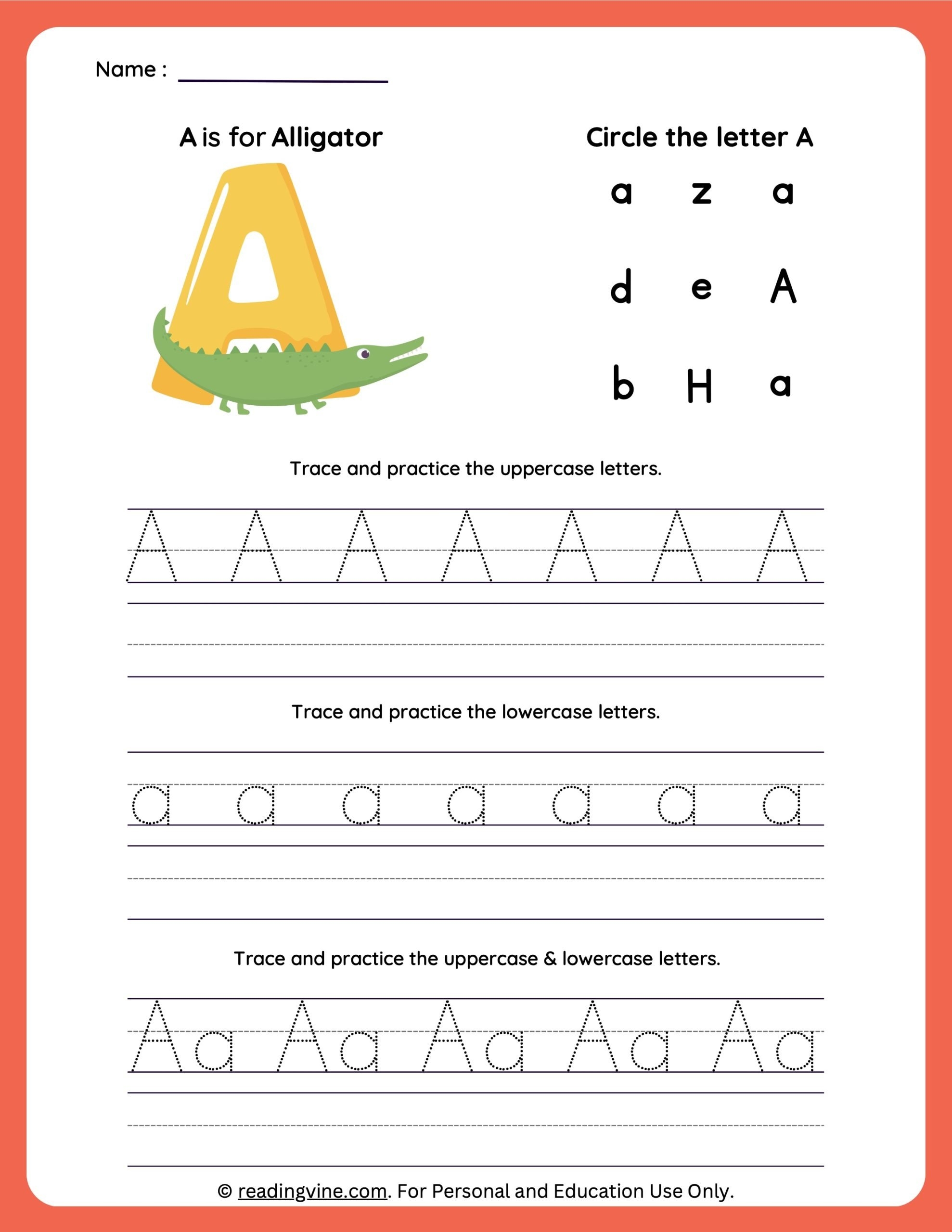 Letter A Tracing Worksheets For Preschool
