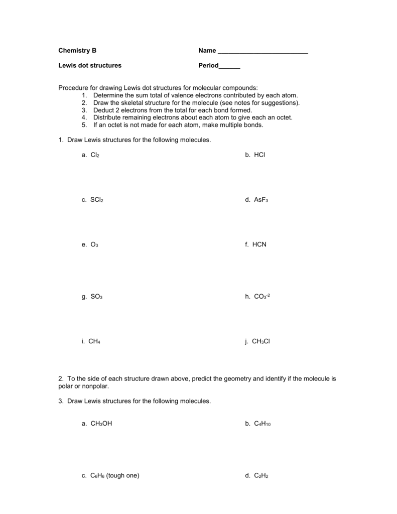Lewis Dot Structures Worksheet Chemistry Practice Lewis Dot Structures Worksheet Chemistry Practice