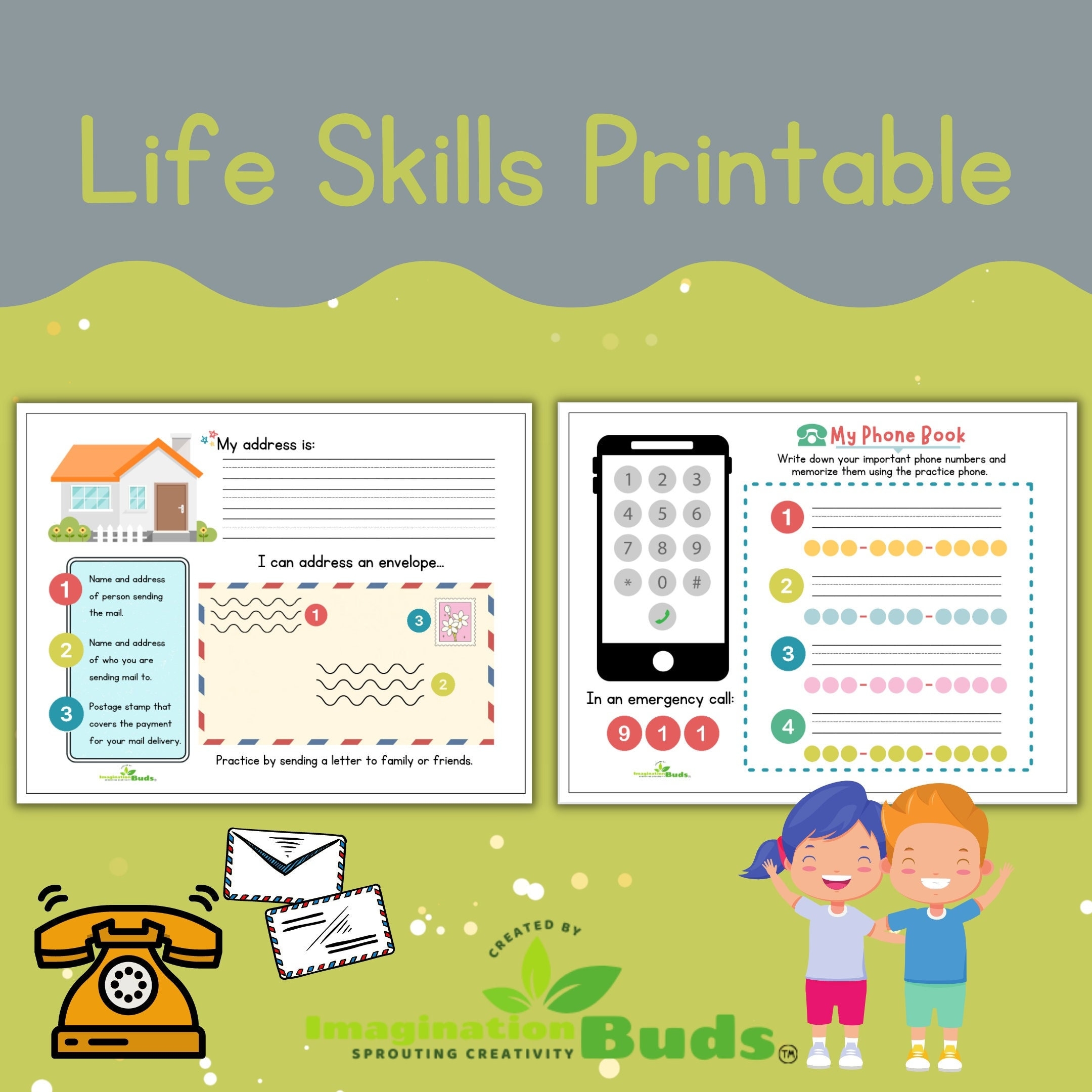 LIFE SKILLS WORKSHEETS Pre k Kindergarten Printable Learn Your Address Memorize Important Phone Numbers Homeschool Curriculum Etsy UK