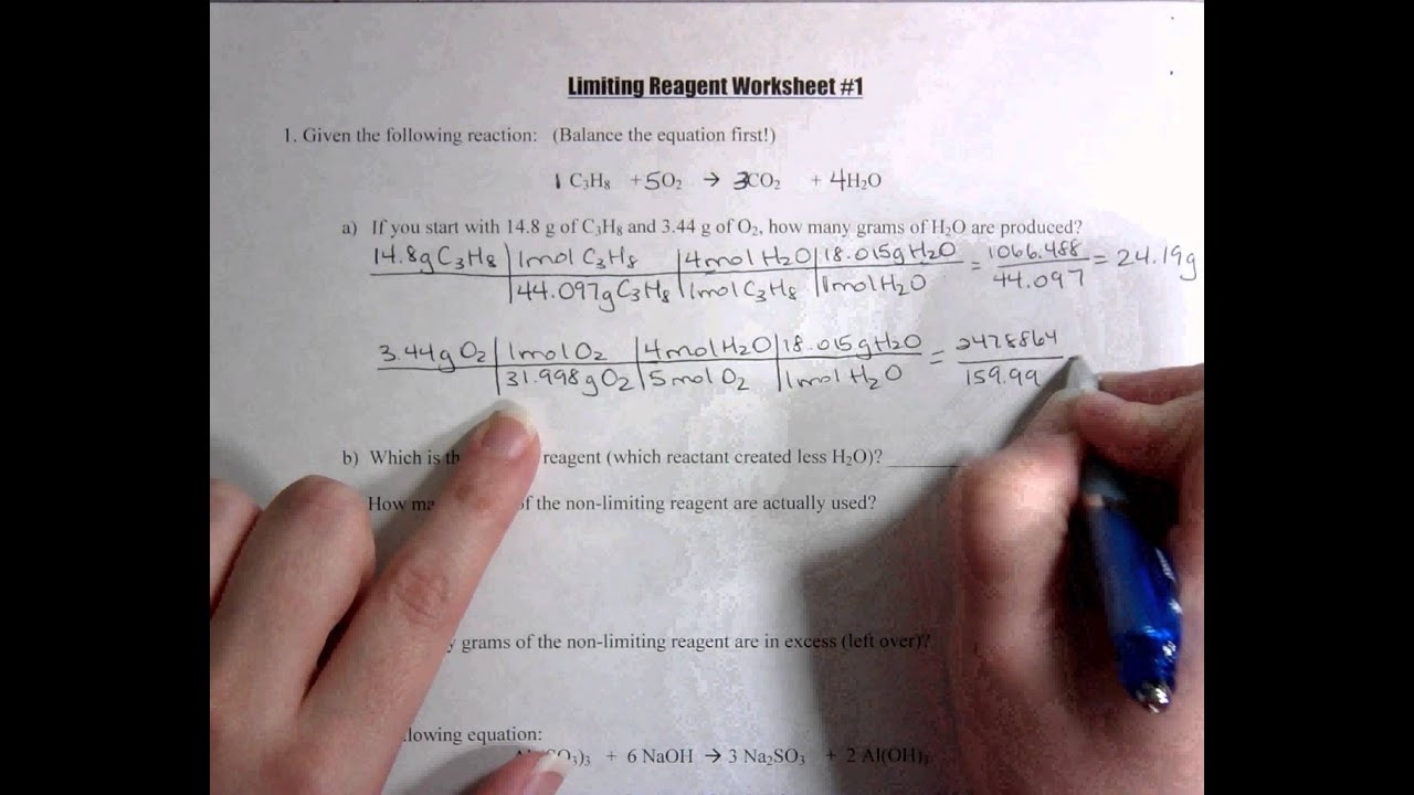 Limiting Reagent Worksheet 1 YouTube Limiting Reagent Worksheet 1 YouTube