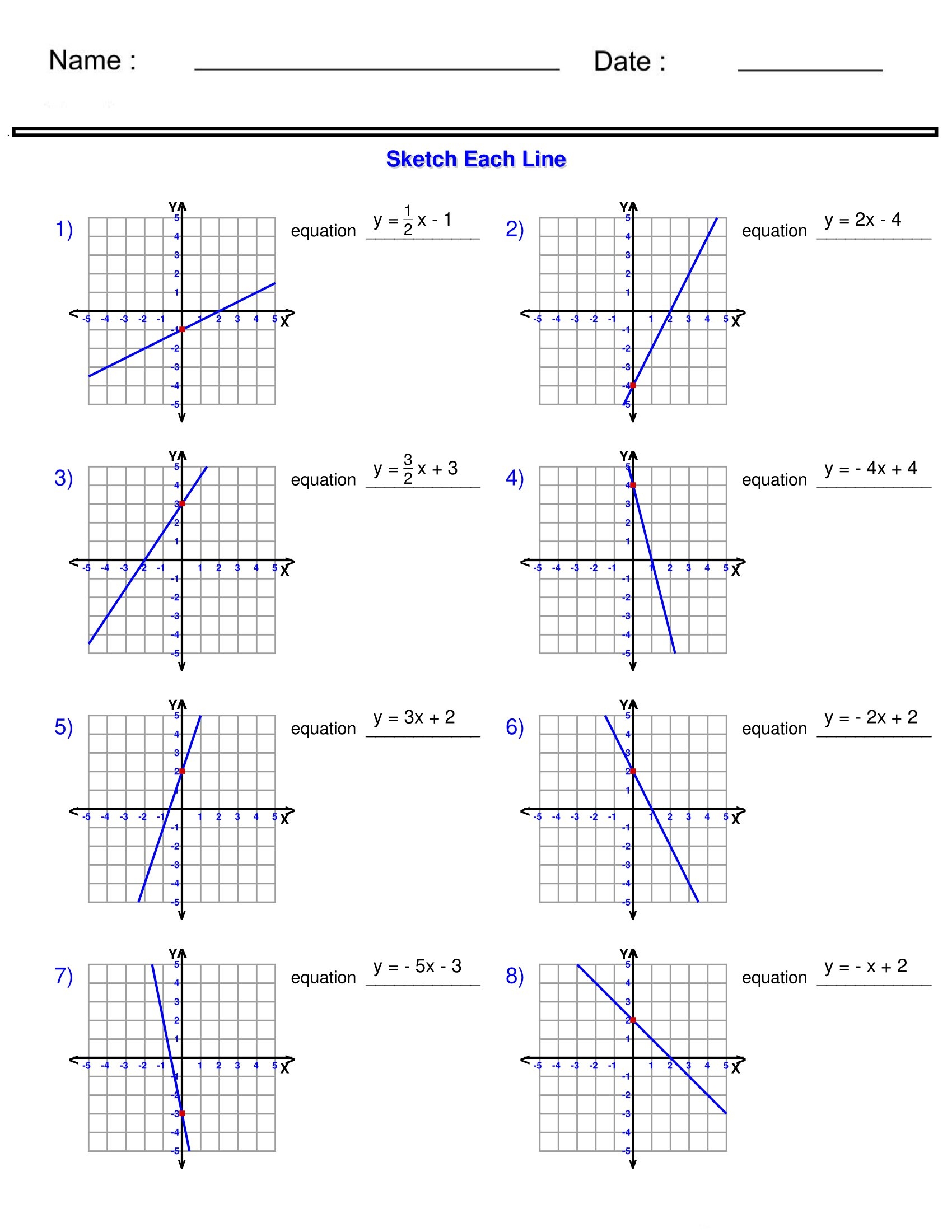 Linear Functions Graphing Lines In Slope Intercept Form Worksheets Made By Teachers