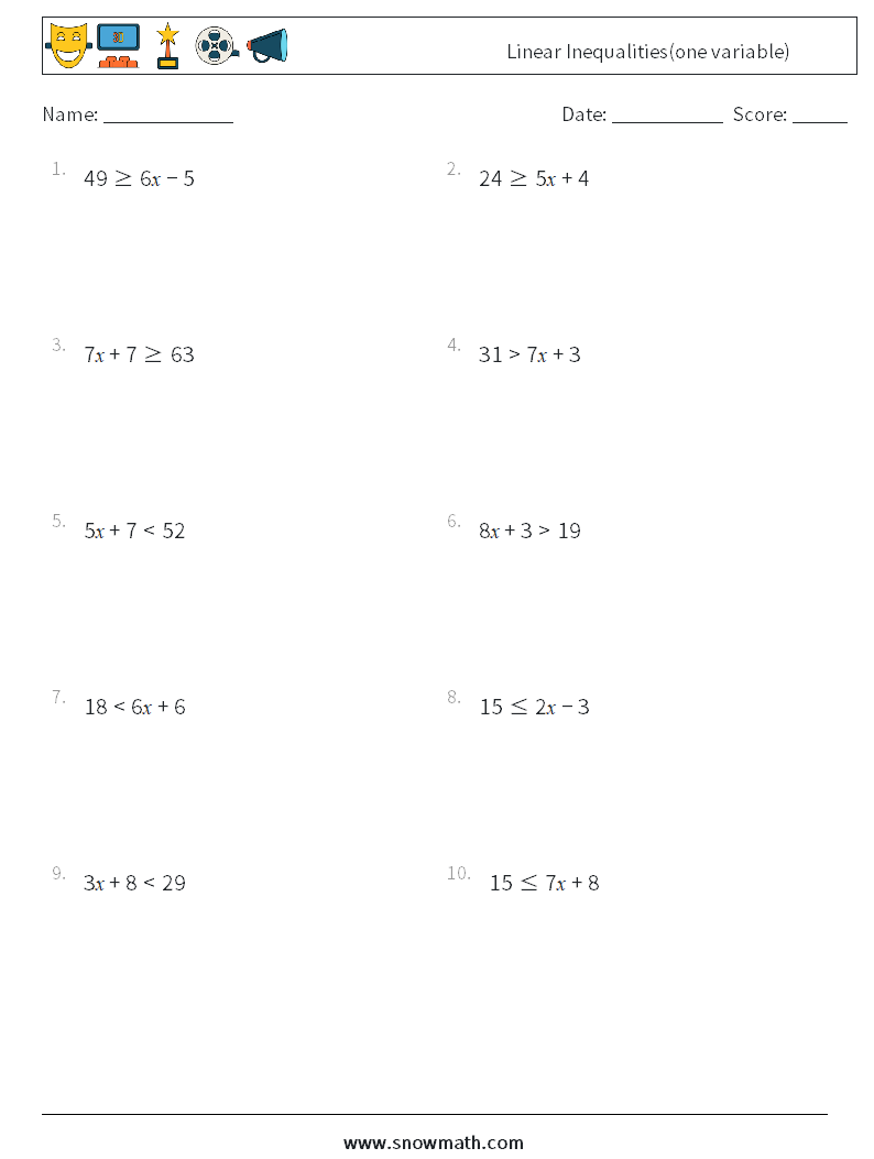 linear inequalities worksheet linear inequalities worksheet