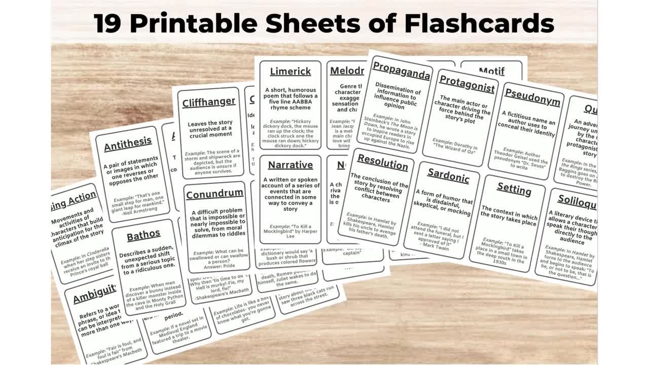 Literary Terms Flashcards AP Literature ELA Vocabulary PDF Downloadable Set Of 152 Etsy