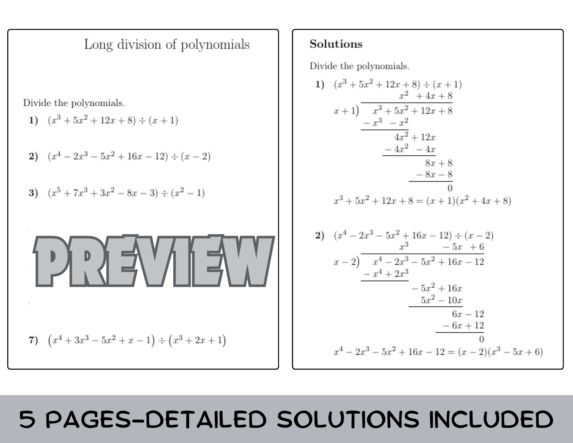 Long Division Of Polynomials Worksheet No 2 with Solutions Teaching Resources