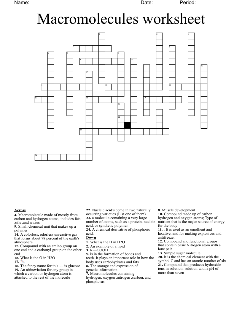 Macromolecules Worksheet Crossword WordMint
