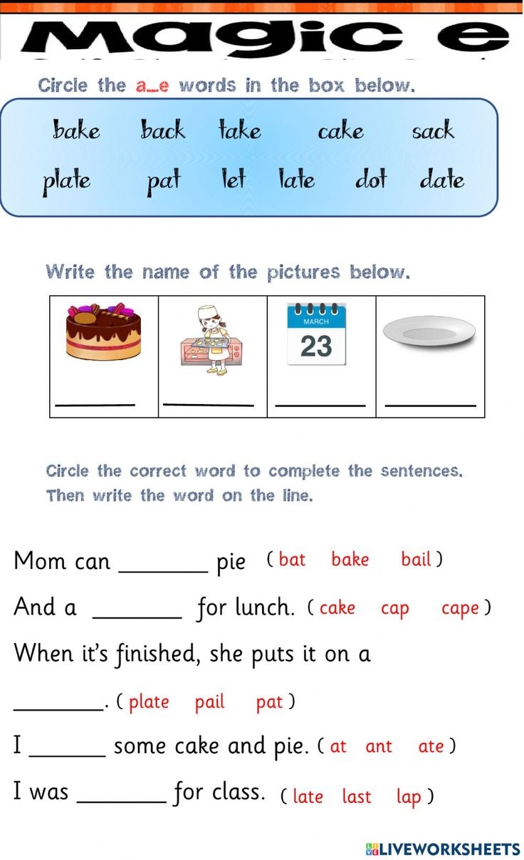 Magic E Interactive Worksheet For Infant Year One