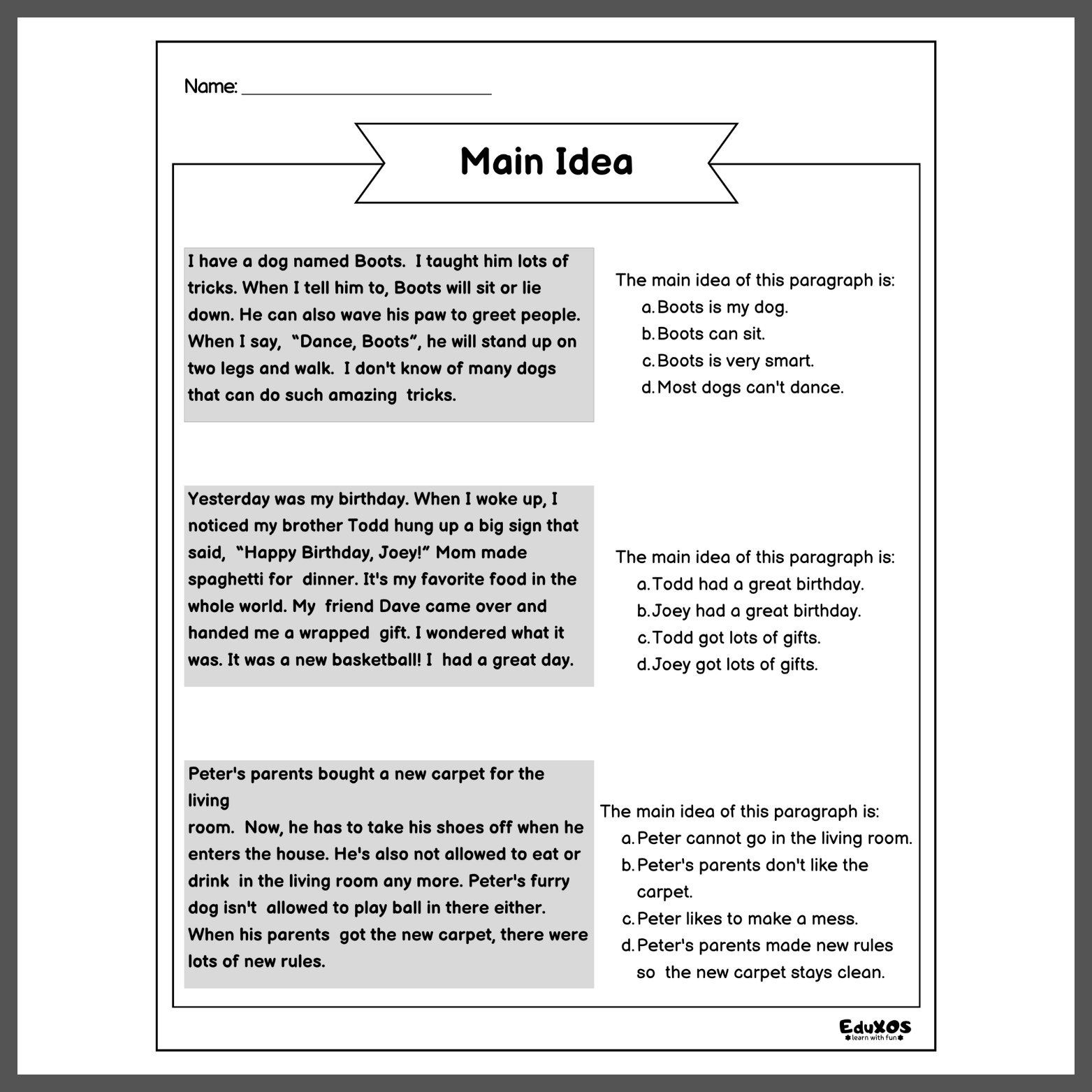 Main Idea Read Each Paragraph And Find The Main Idea Reading Comprehension Made By Teachers