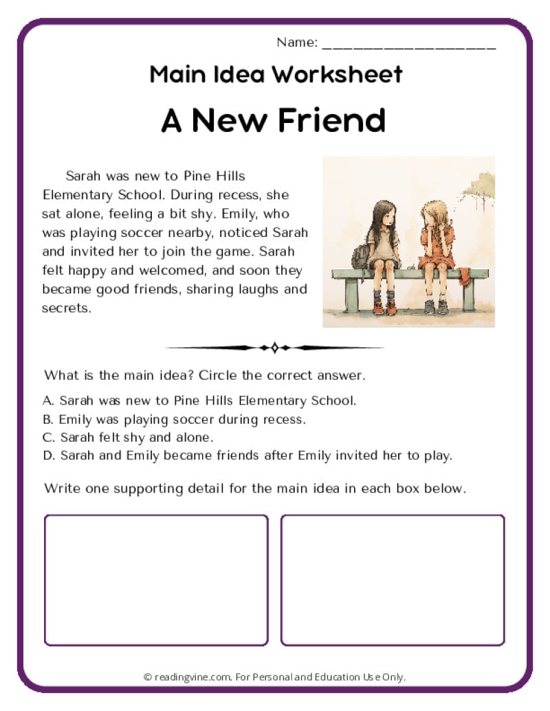Main Idea Worksheets ReadingVine