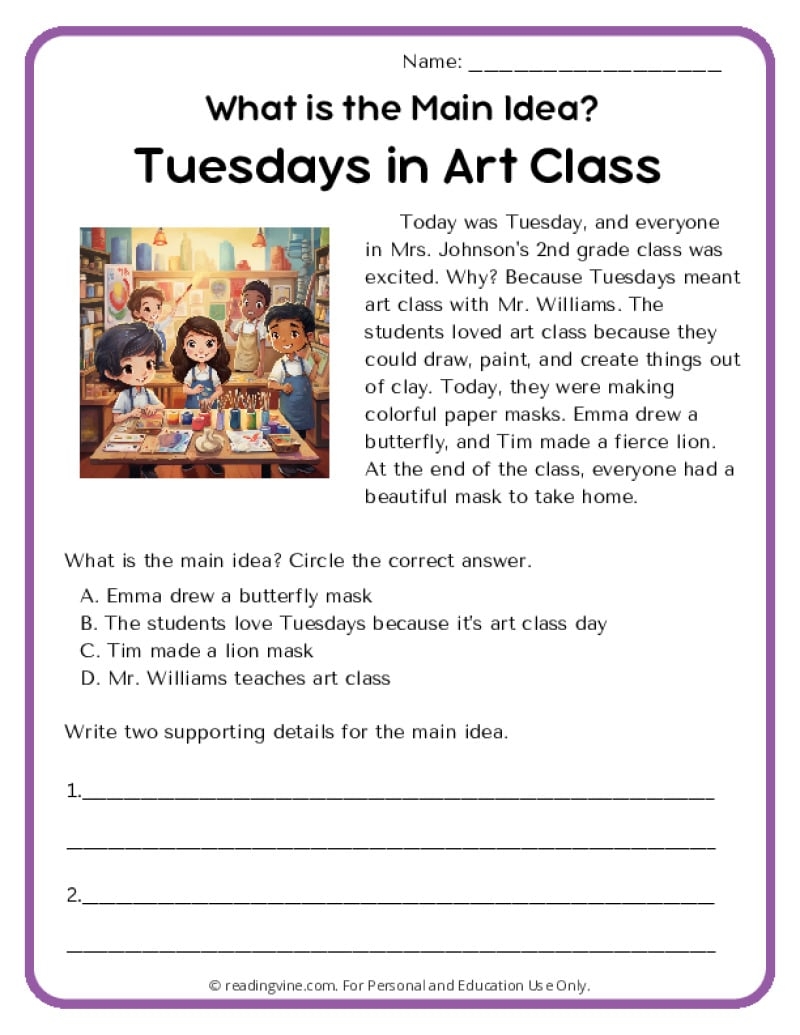 Main Idea Worksheets ReadingVine
