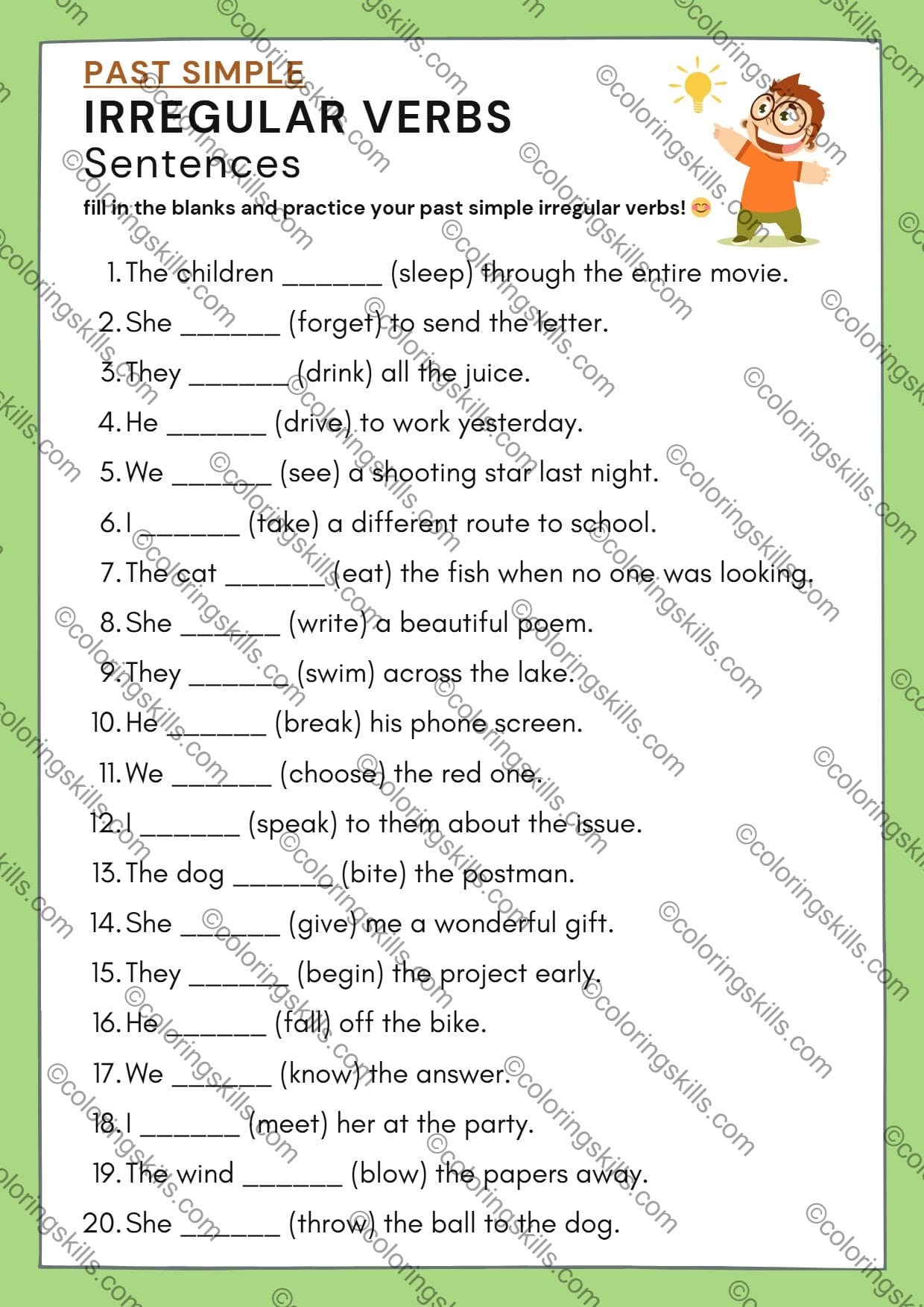 Master Past Simple Irregular Verbs With Fill In Worksheets Master Past Simple Irregular Verbs With Fill In Worksheets