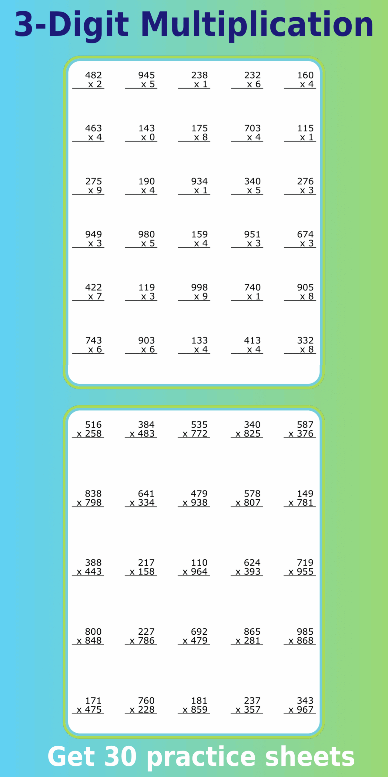 Math 3 Digit Multiplication PDF 