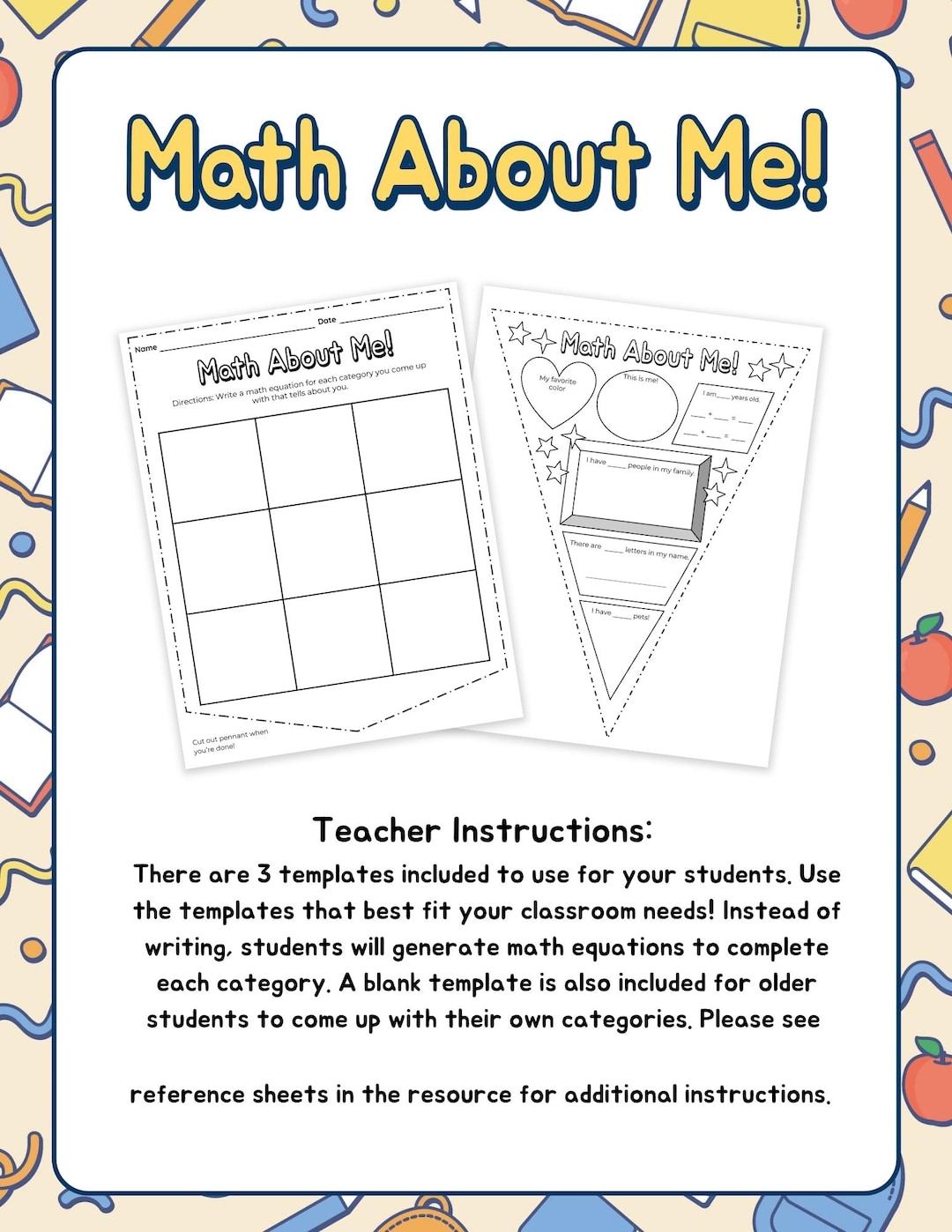 Math About Me Worksheet Back To School Activity Grades 1 3 PDF Printable Etsy