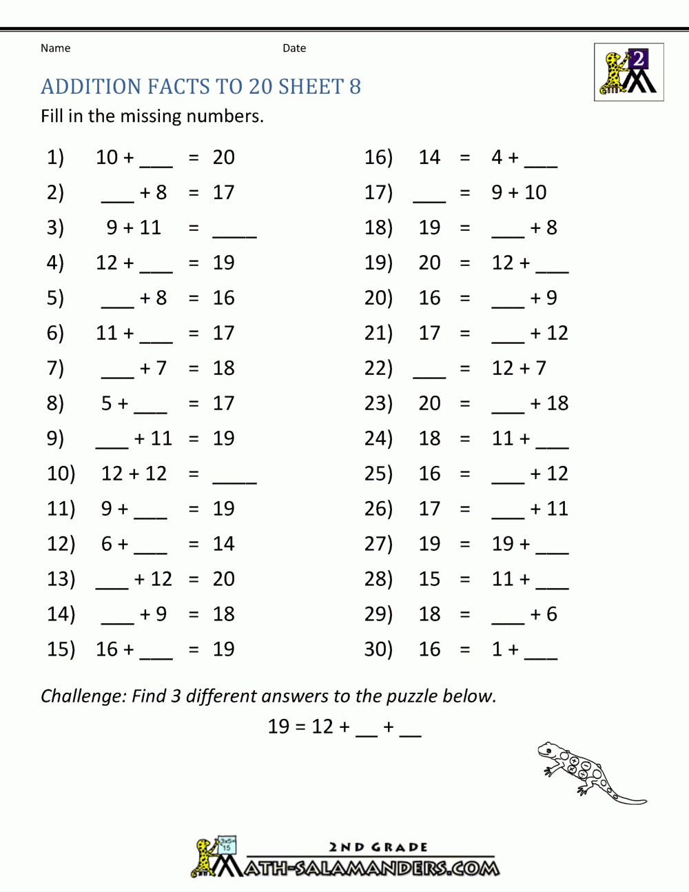 math fact worksheet