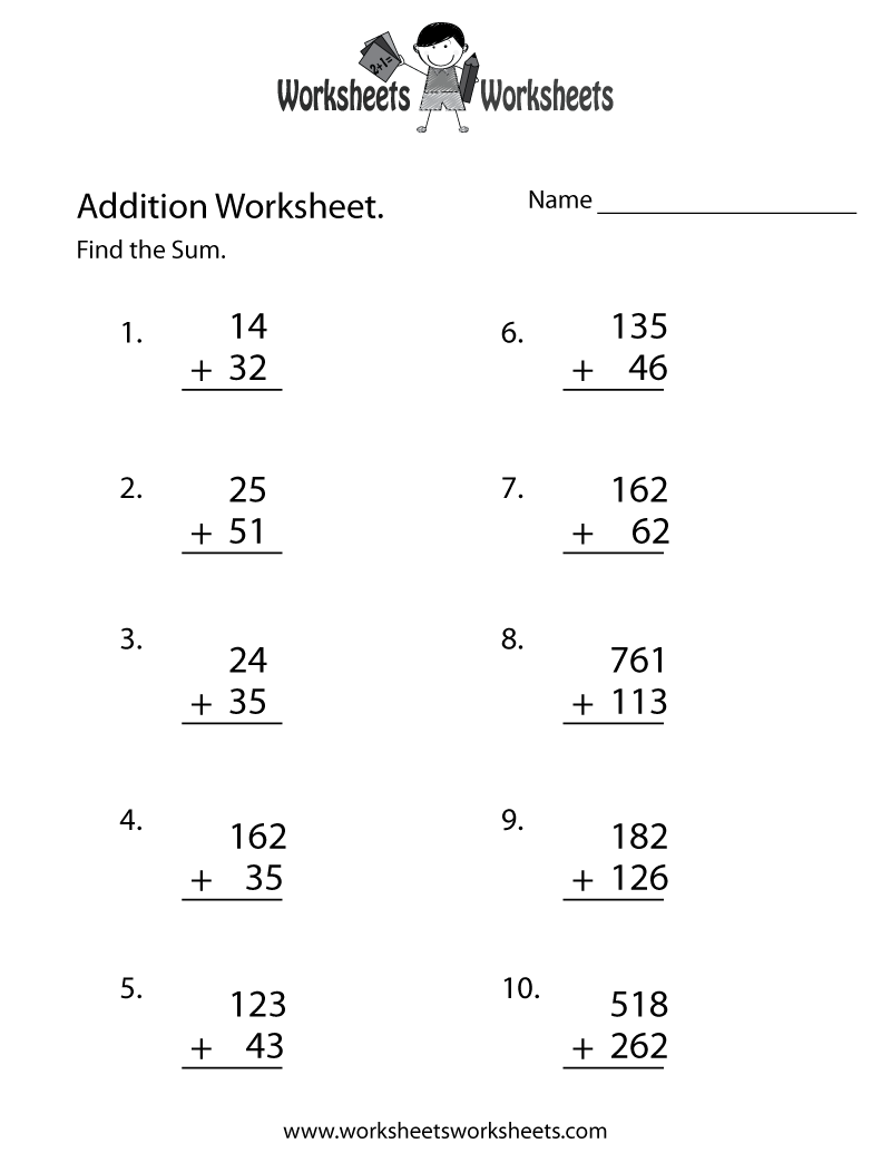 free printable math addition worksheets