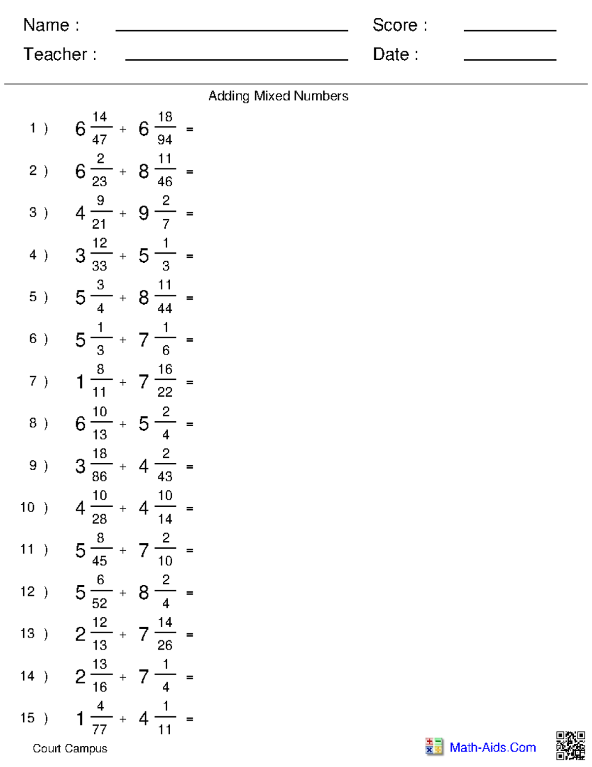 Math Aids Com Worksheet Adding Mixed Fractions Practice Studocu Math Aids Com Worksheet Adding Mixed Fractions Practice Studocu