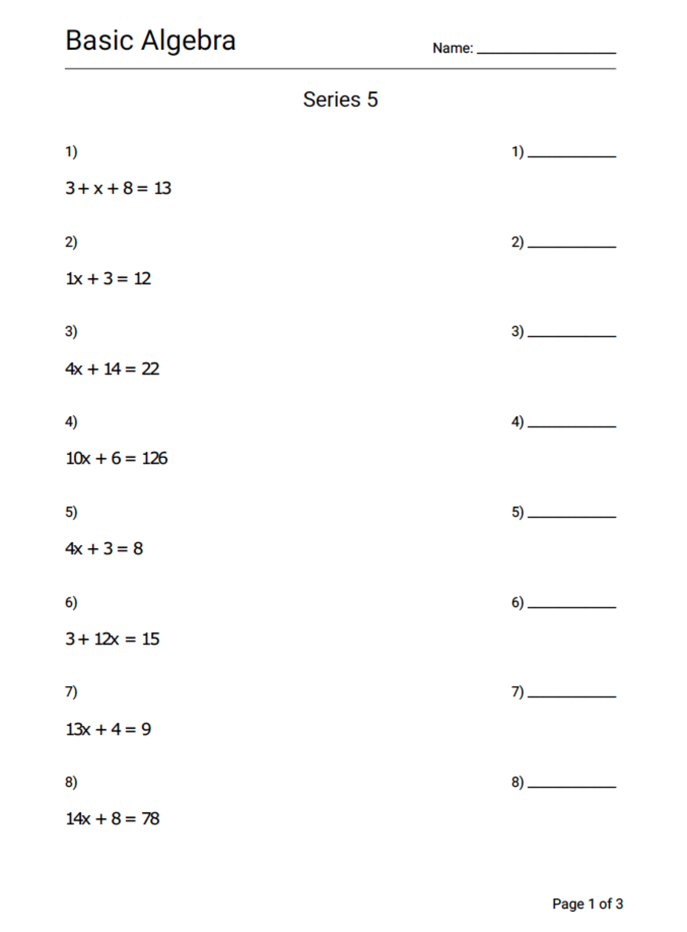 algebra math worksheets