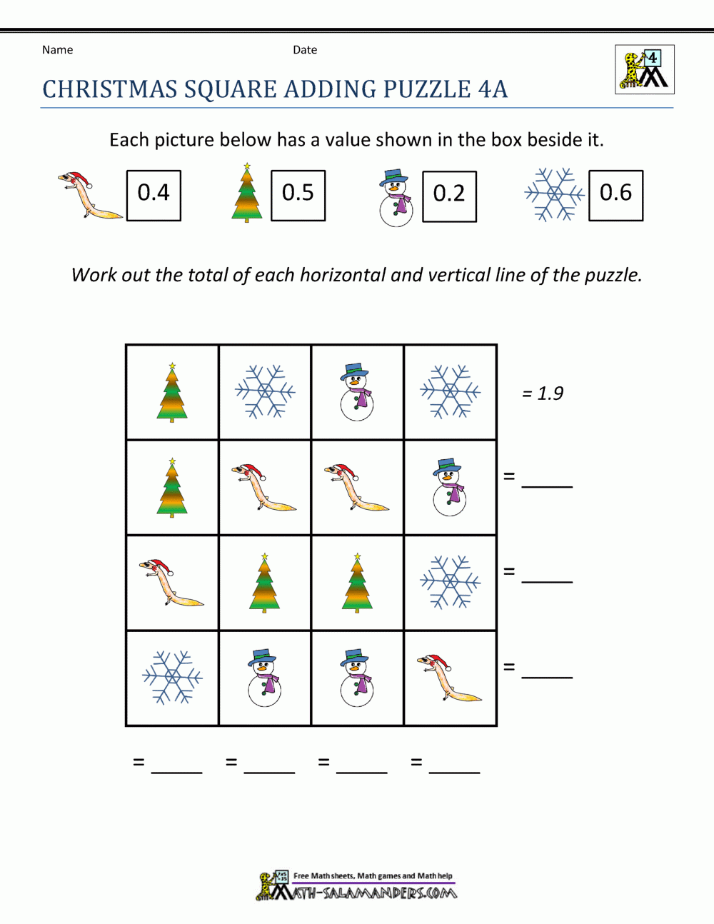 Math Christmas Activities 4th Grade