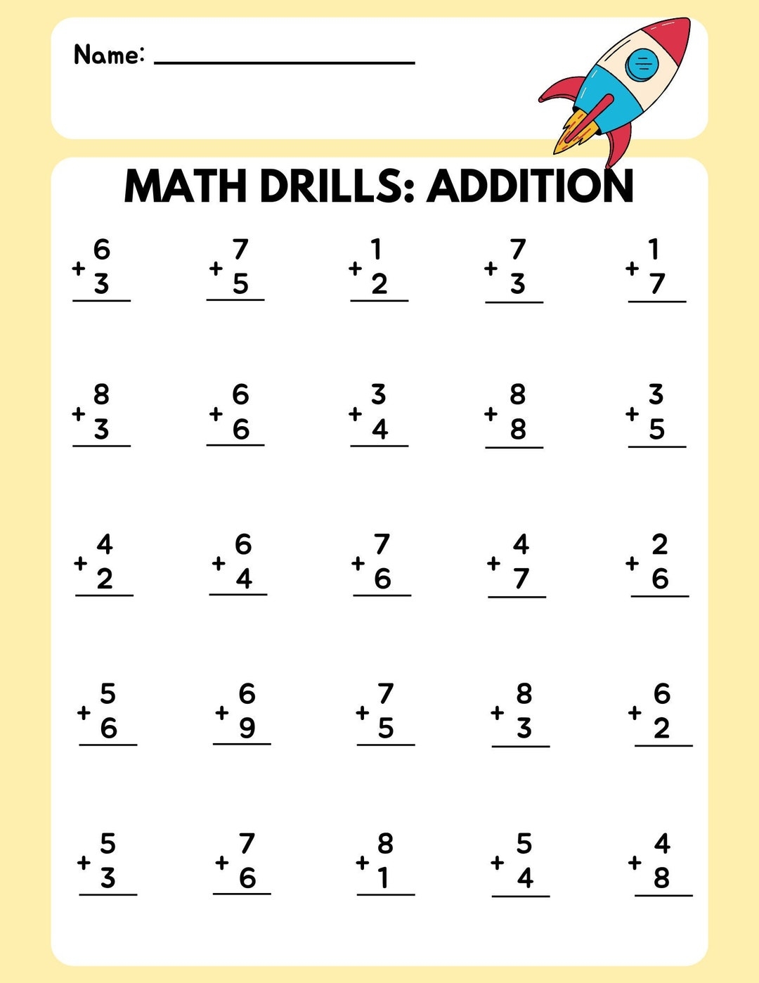 Math Drill Zusatz Worksheet 3 Etsy de