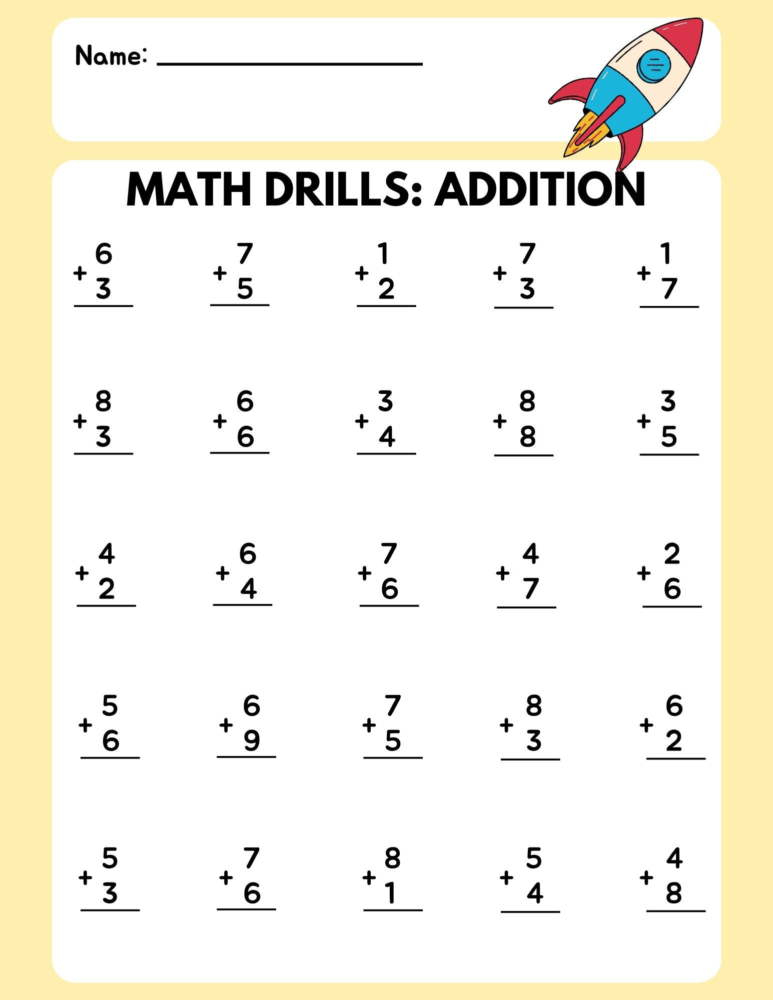 Math Drill Zusatz Worksheet 3 Etsy de