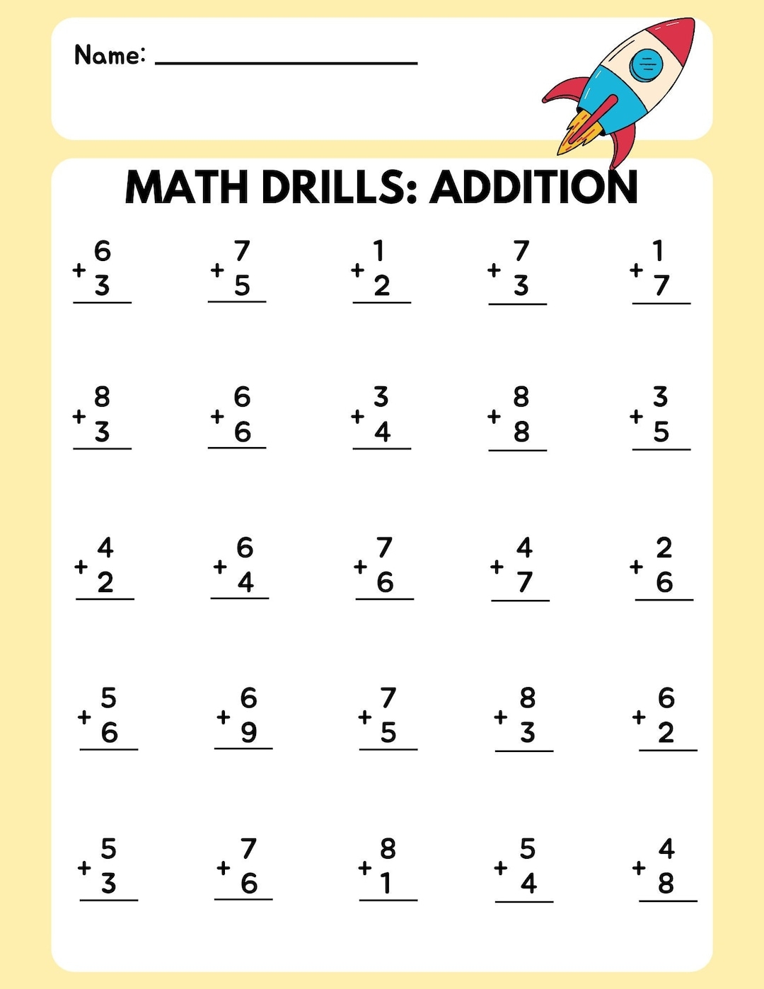 Math Drill Zusatz Worksheet 3 Etsy de
