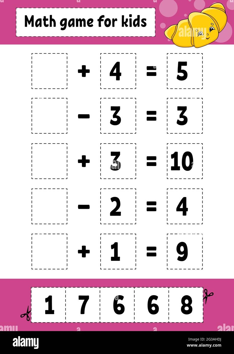 Math Game For Kids Education Developing Worksheet Activity Page With Pictures Game For Children Color Isolated Vector Illustration Funny Characte Stock Vector Image Art Alamy