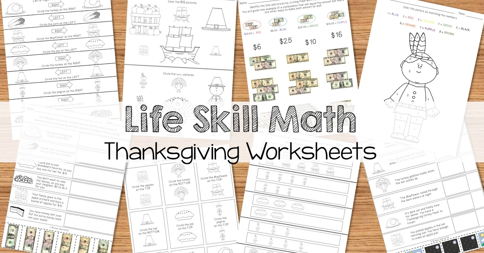 Math Life Skill Worksheets Thanksgiving Themed Breezy Special Ed