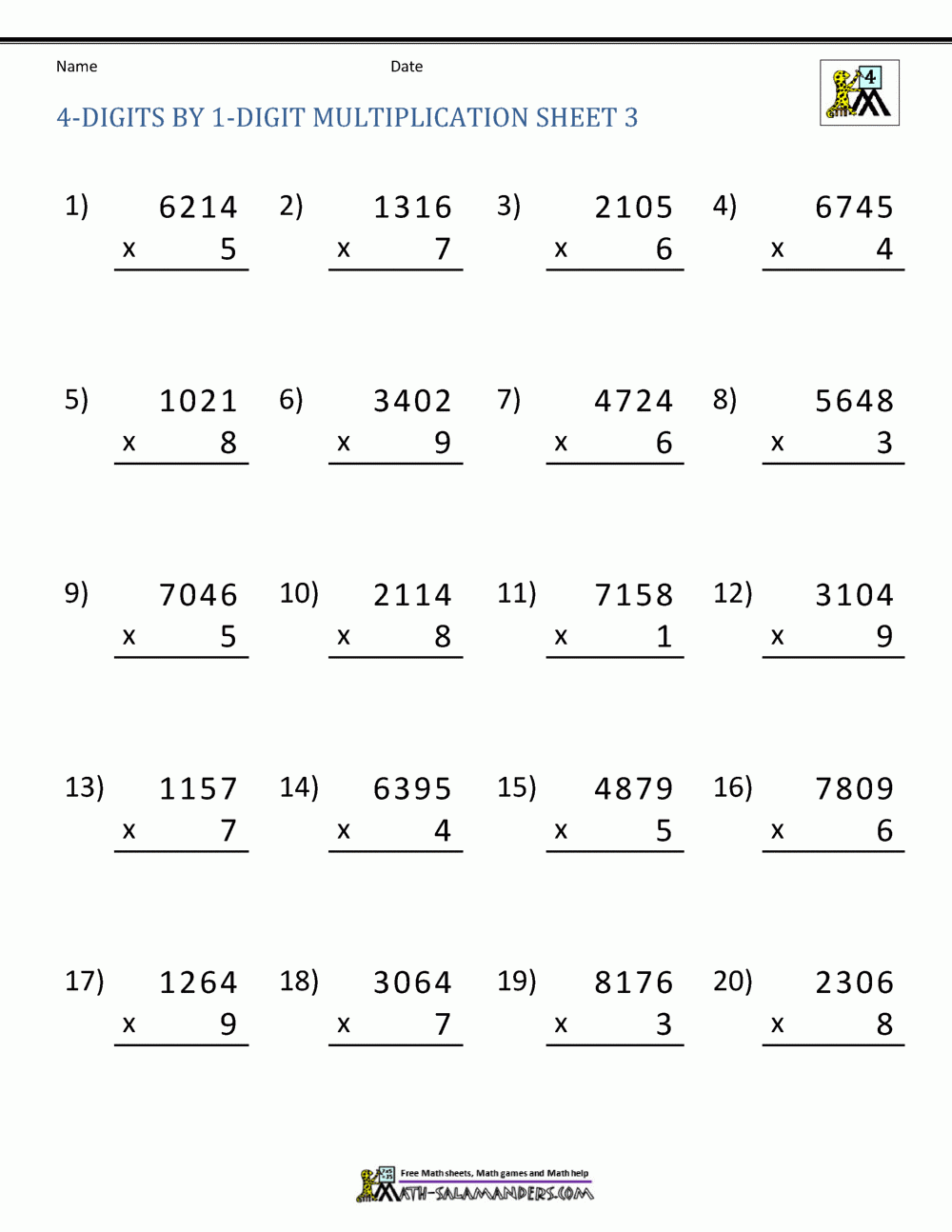 single digit multiplication worksheets