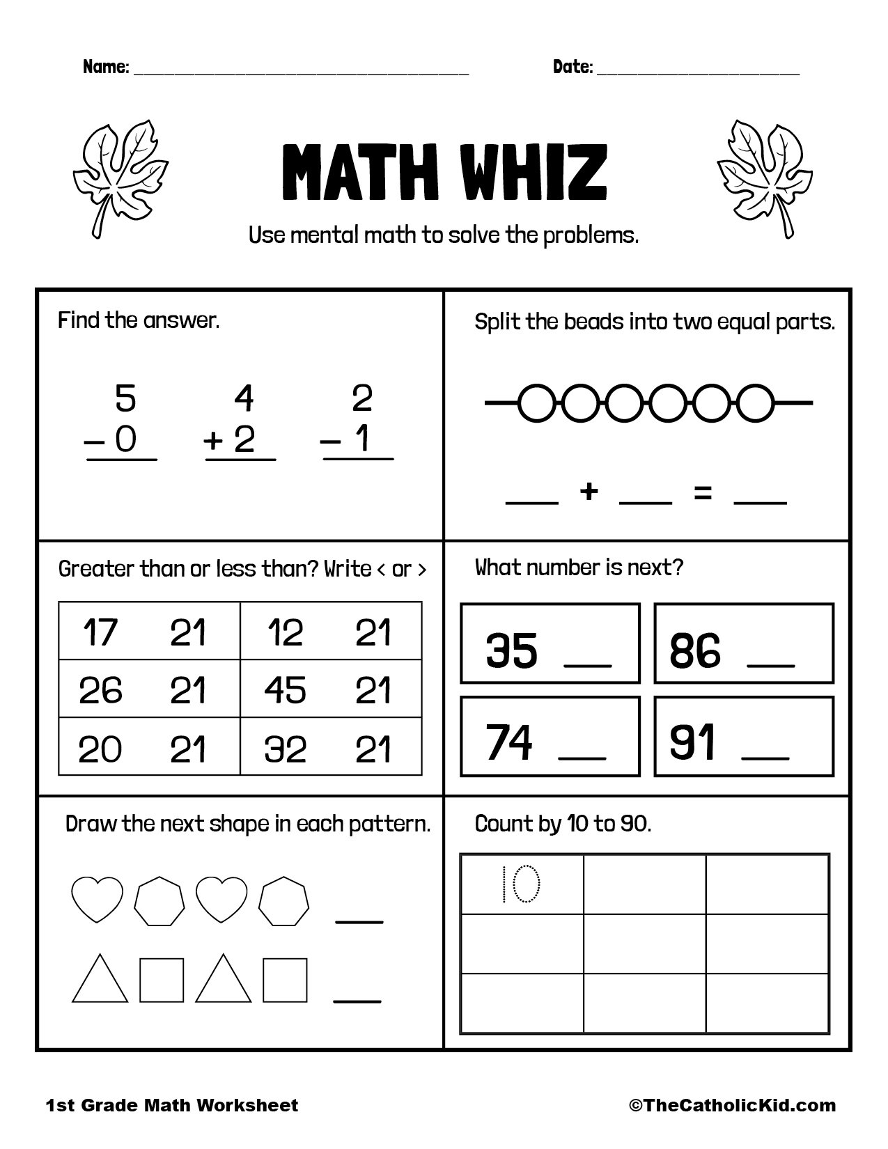 Math Review Page 1st Grade Math Worksheet Catholic TheCatholicKid Math Review Page 1st Grade Math Worksheet Catholic TheCatholicKid