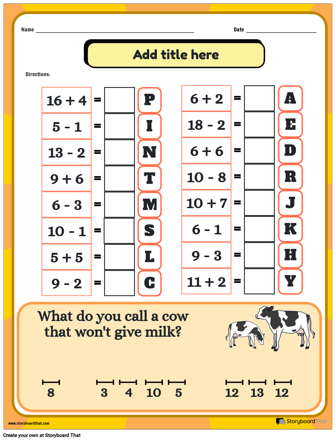 Math Riddles Free Worksheets Puzzles By Storyboard That