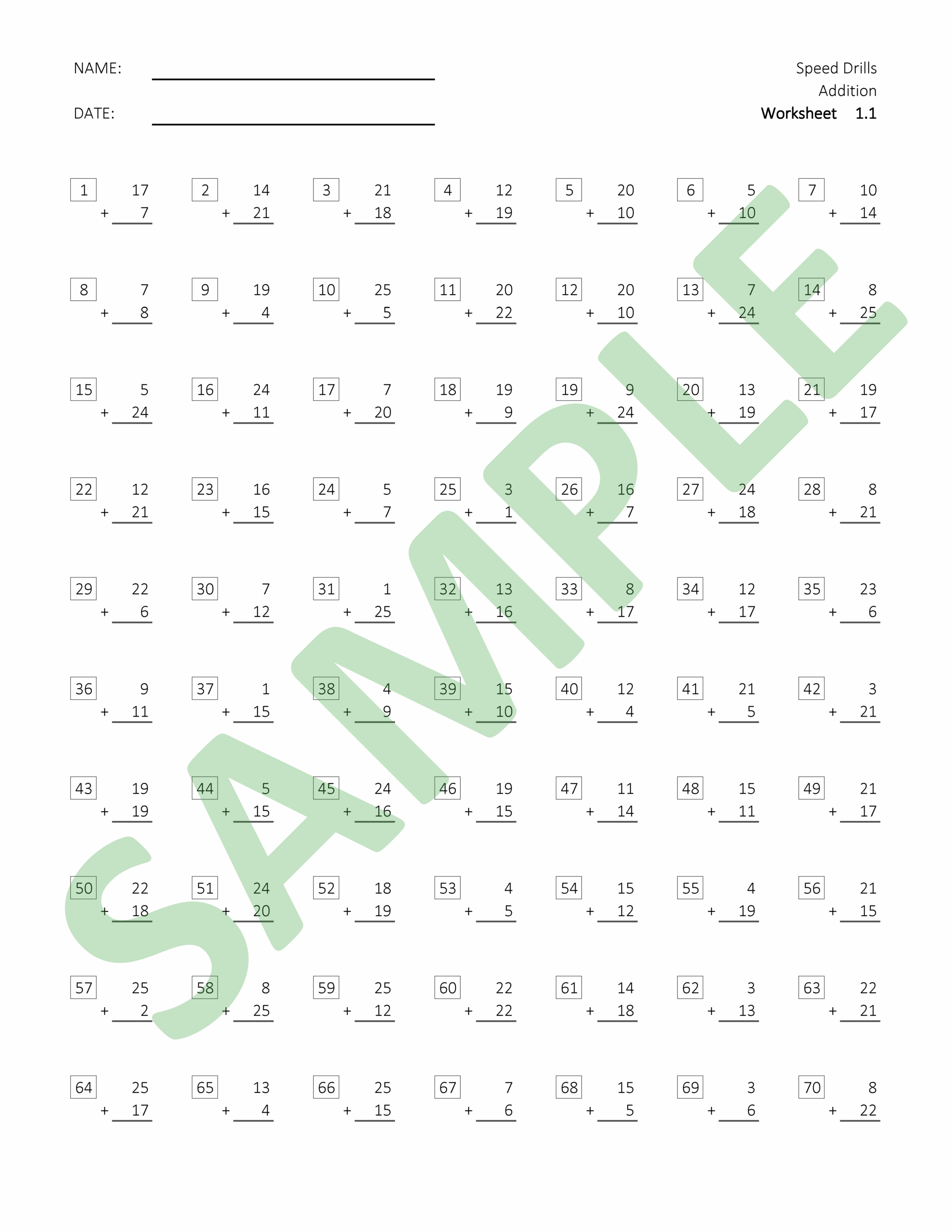 Math Speed Drills Worksheet 1 1 Classful