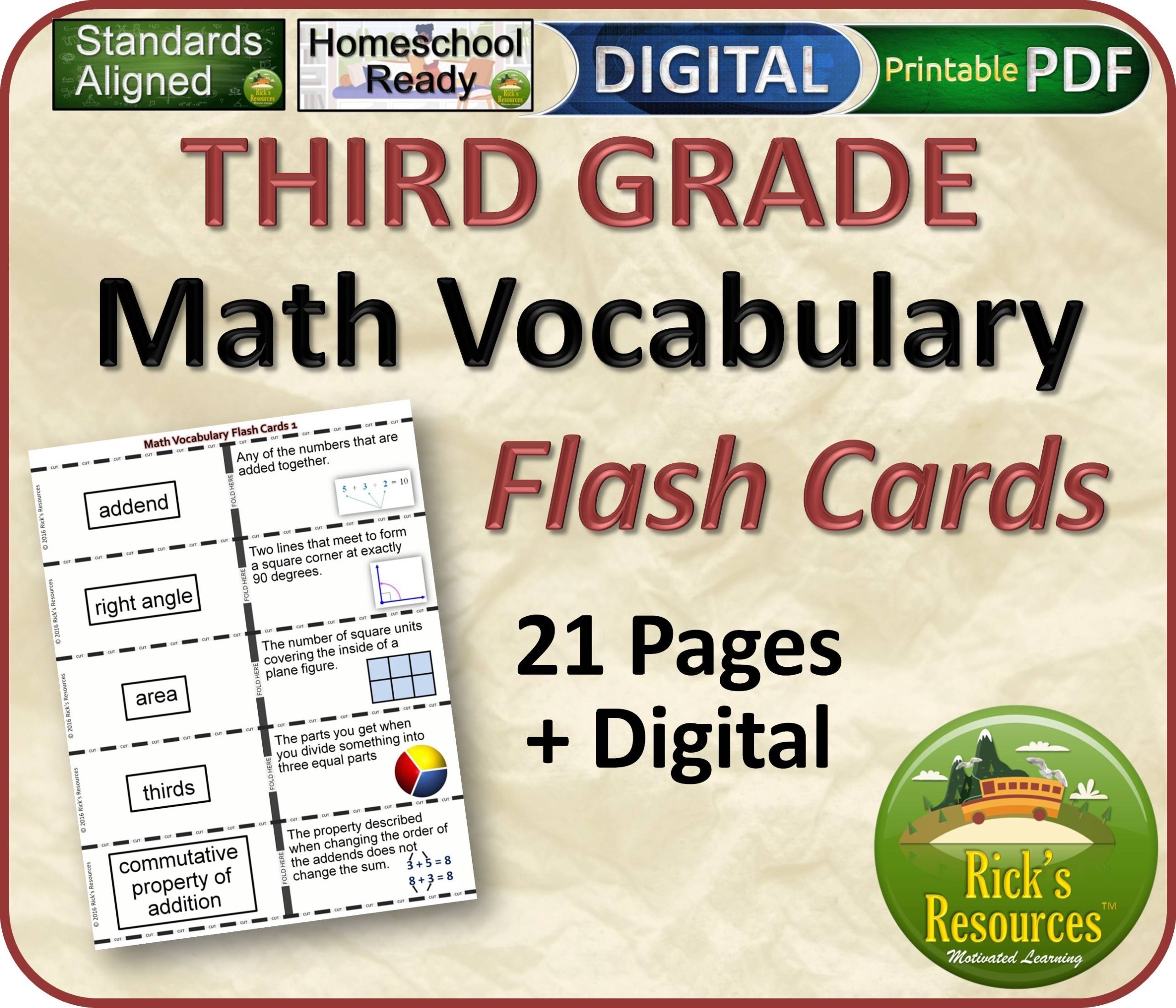 Math Vocabulary Flash Cards Grade 3 