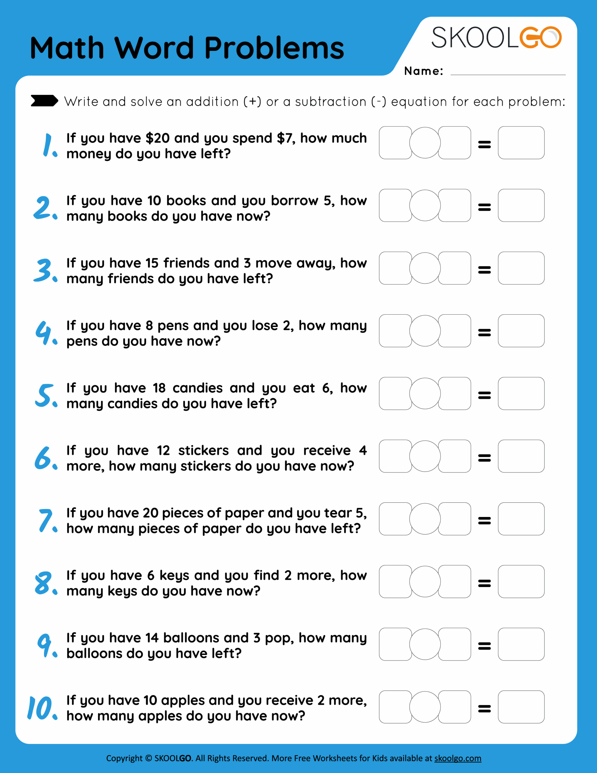 Math Word Problems Free Worksheet For Kids SKOOLGO
