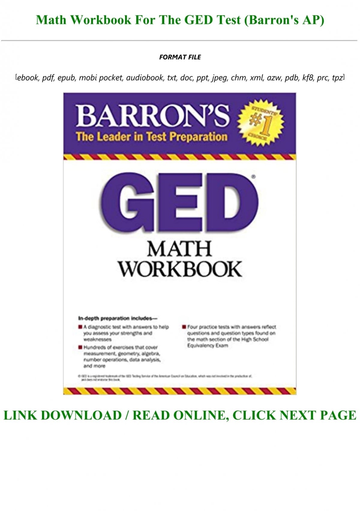 Math Workbook For The GED