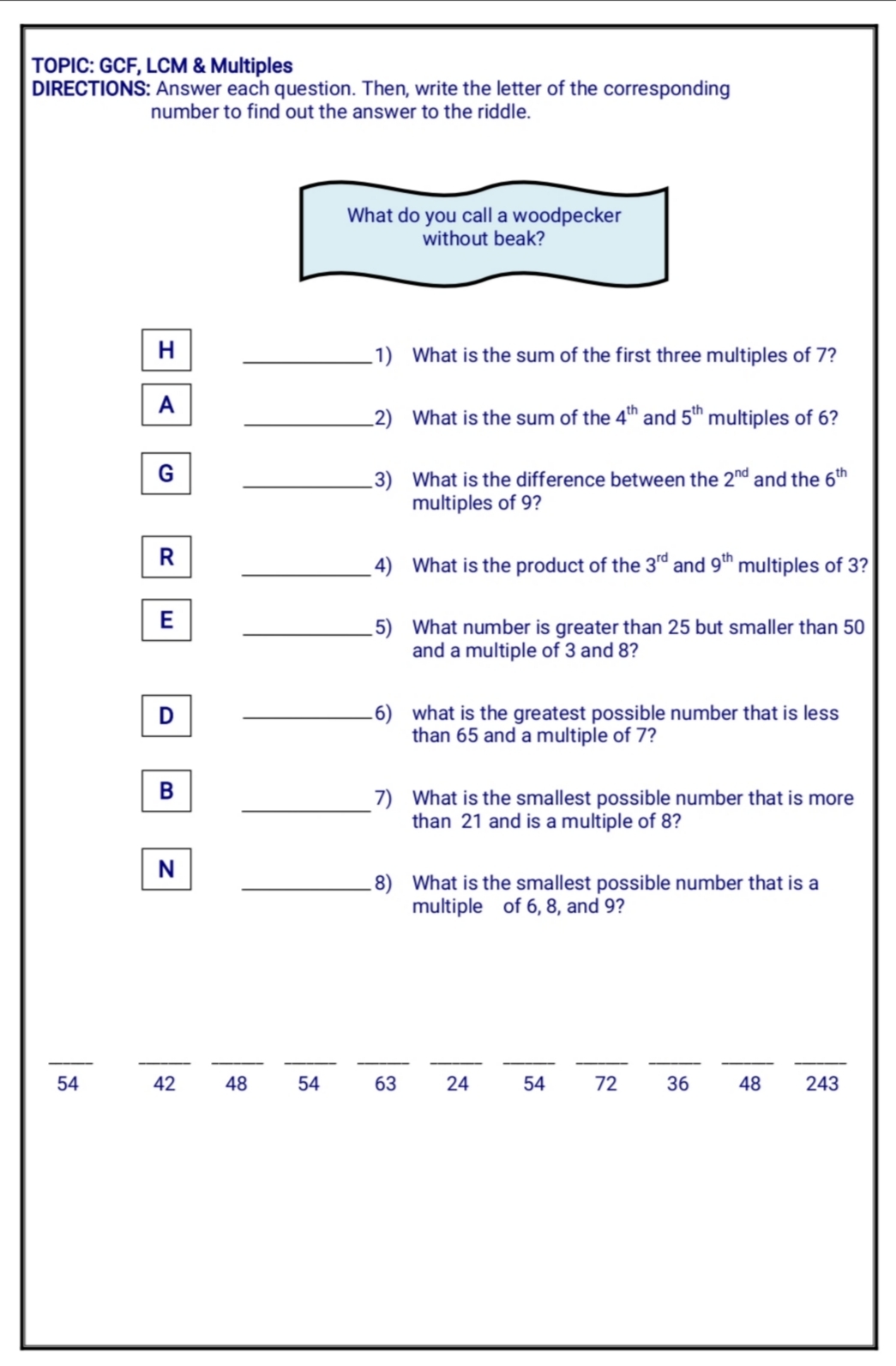 Math Worksheet About Multiples Made By Teachers