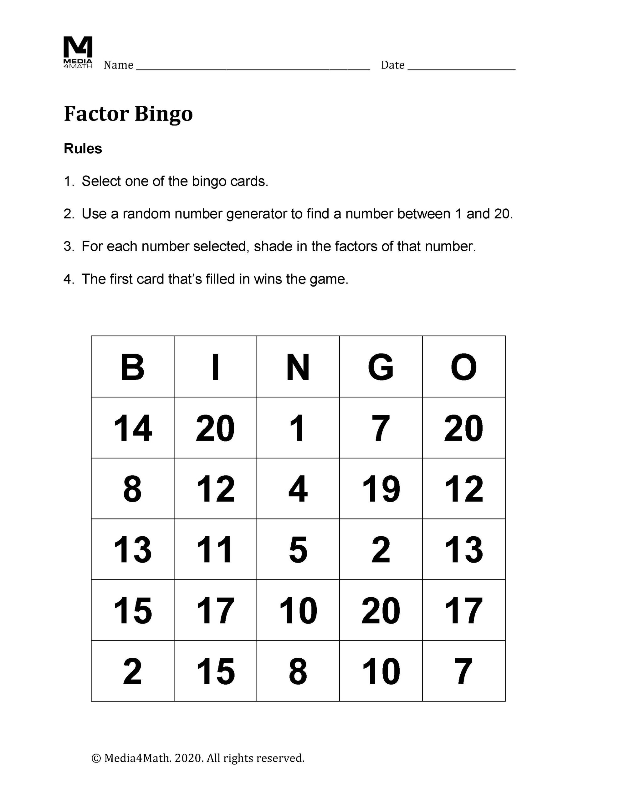 Math Worksheet Collection Factors And Multiples Media4Math