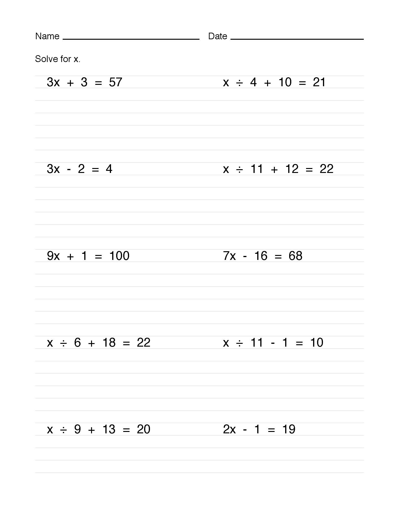 two step equation worksheets