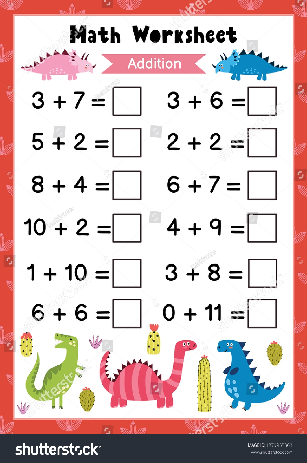 Math Worksheet Kids Addition Mathematic Activity Stock Vector Royalty Free 1879955863 Shutterstock