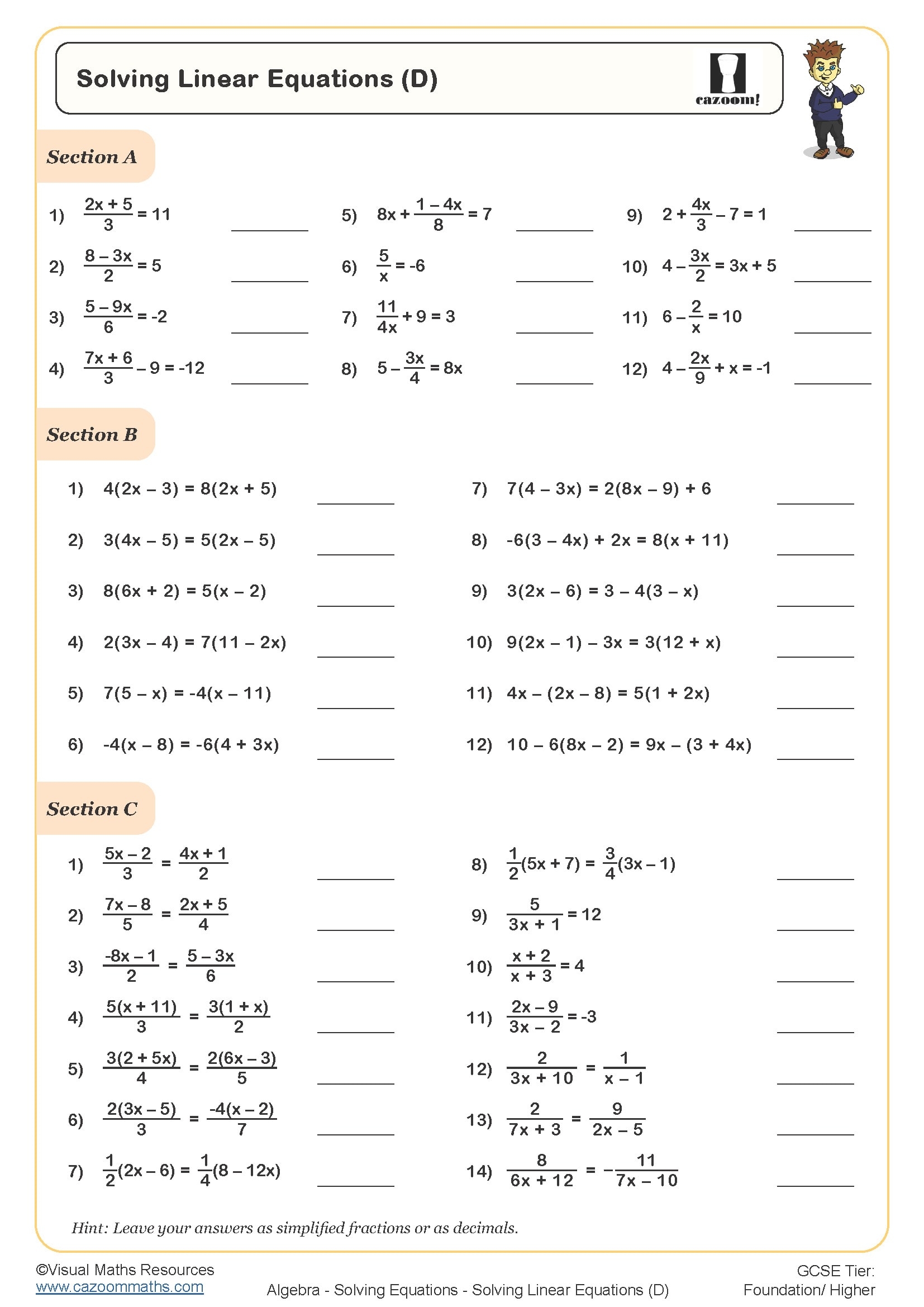 Maths Worksheets KS3 KS4 Printable PDF Worksheets