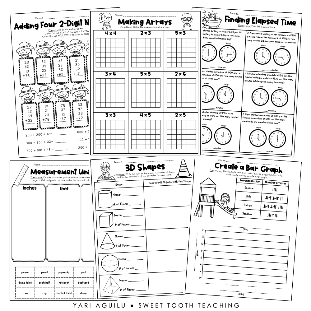May No Prep Pack 2nd Grade Review Worksheets ELA Grammar Reading Math Shop Sweet Tooth Teaching