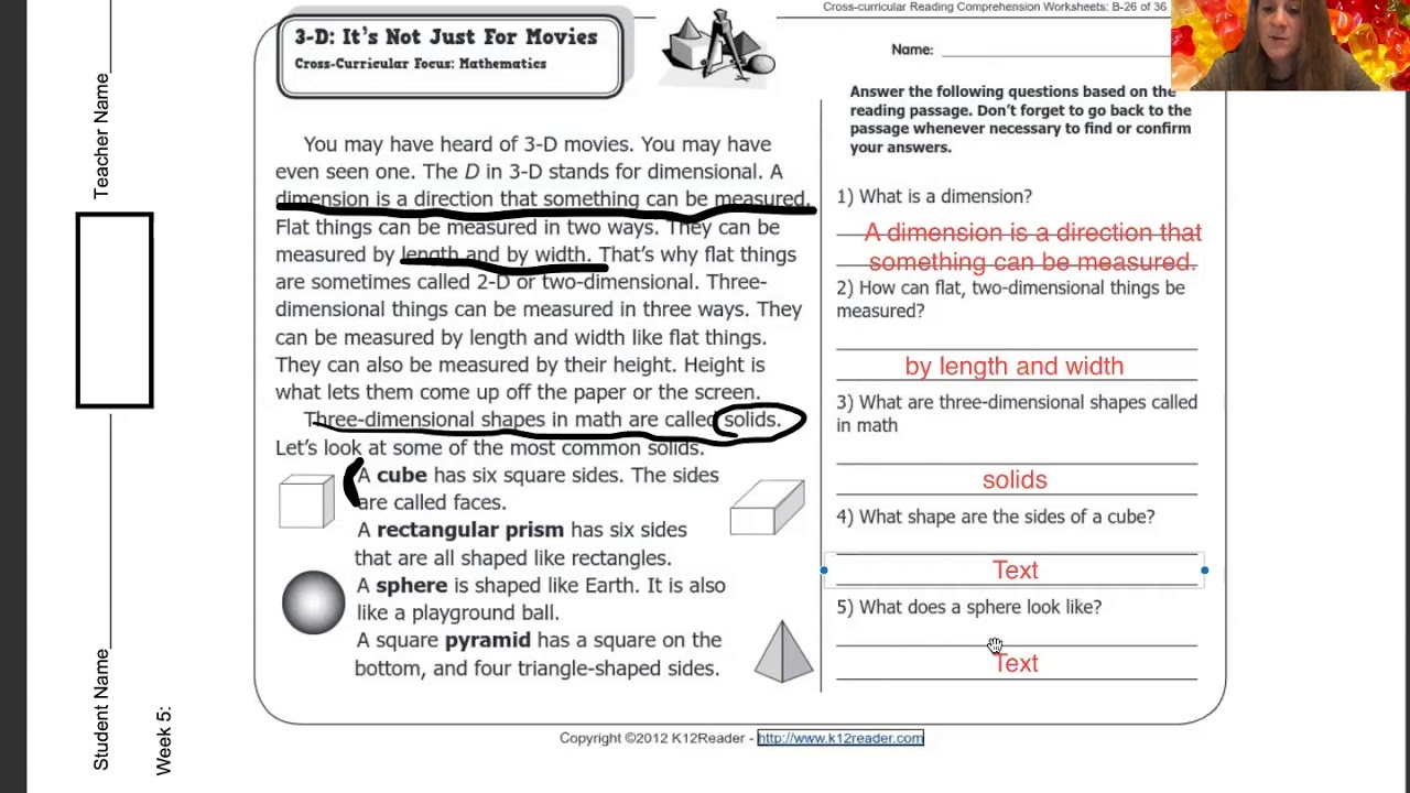 cross curricular reading comprehension worksheets