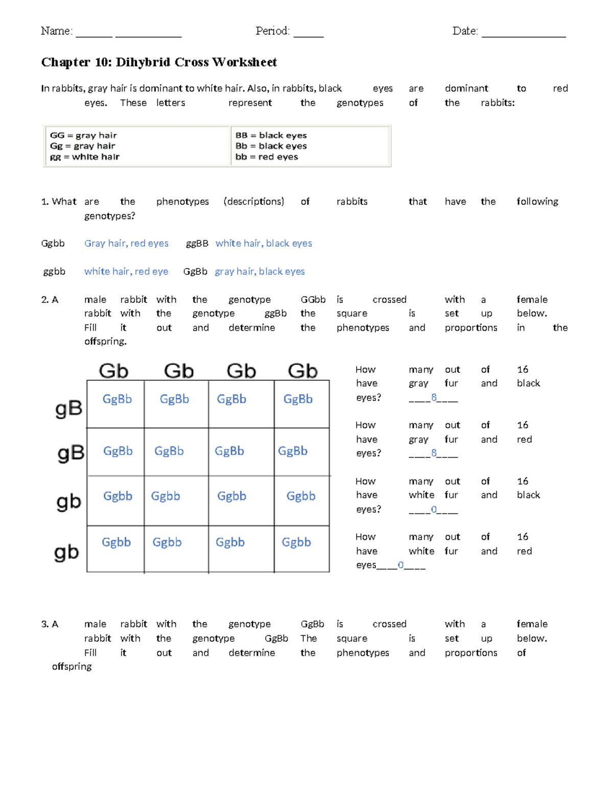 Mc Allister Genetics Dihybrid Cross Practice Worksheet For Chapter 10 Studocu