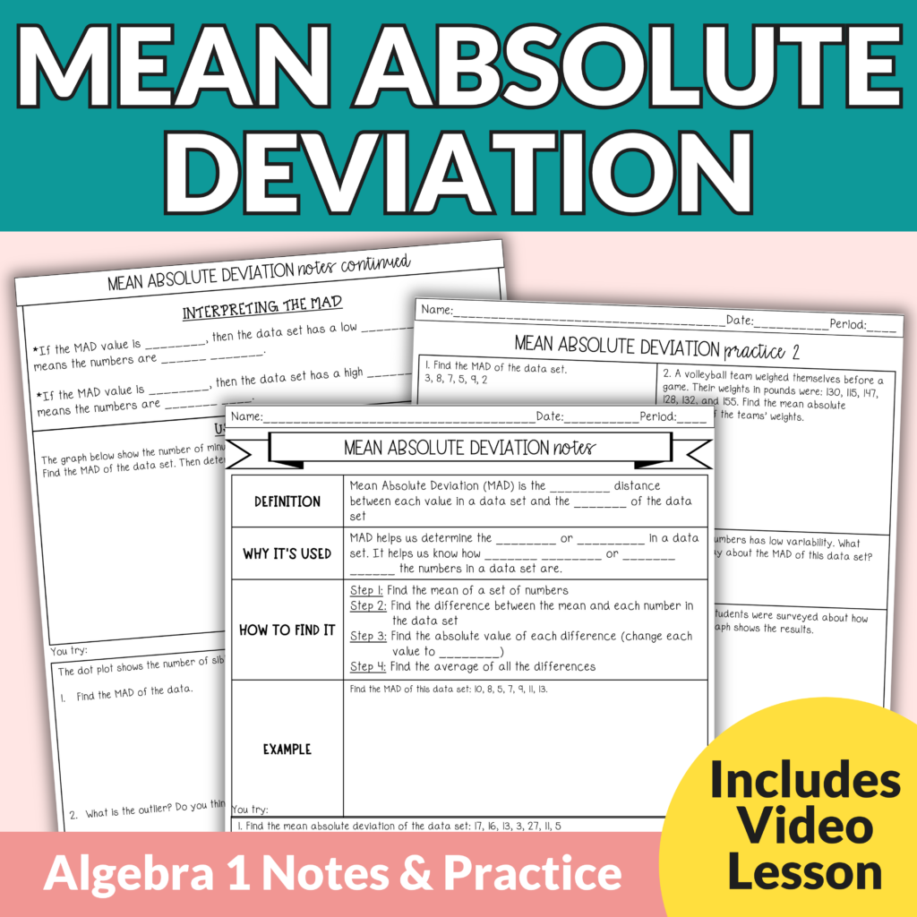 Mean Absolute Deviation Notes And Worksheets Lindsay Bowden