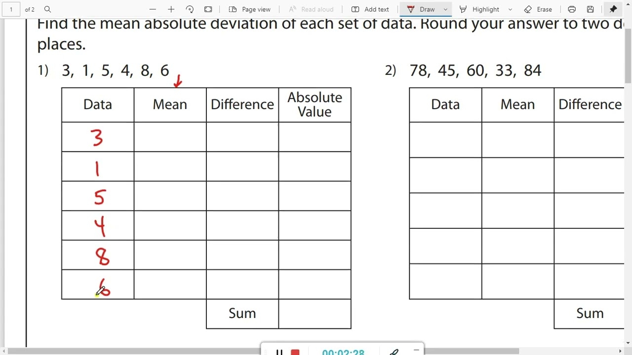 Mean Absolute Deviation Worksheet YouTube