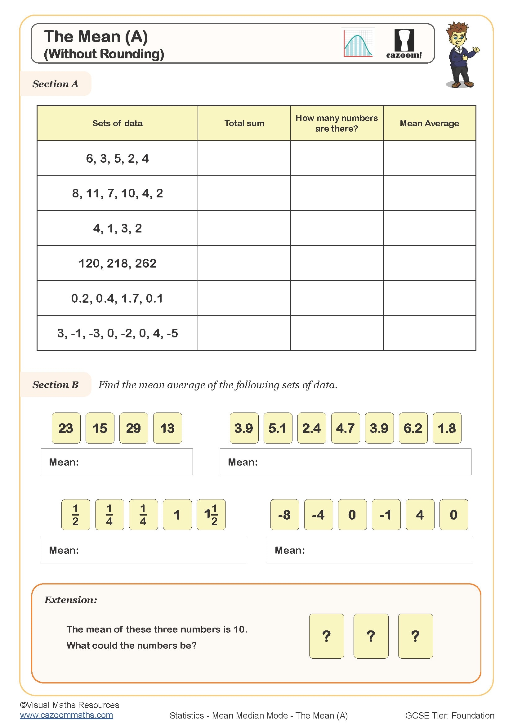 mean median mode range worksheet
