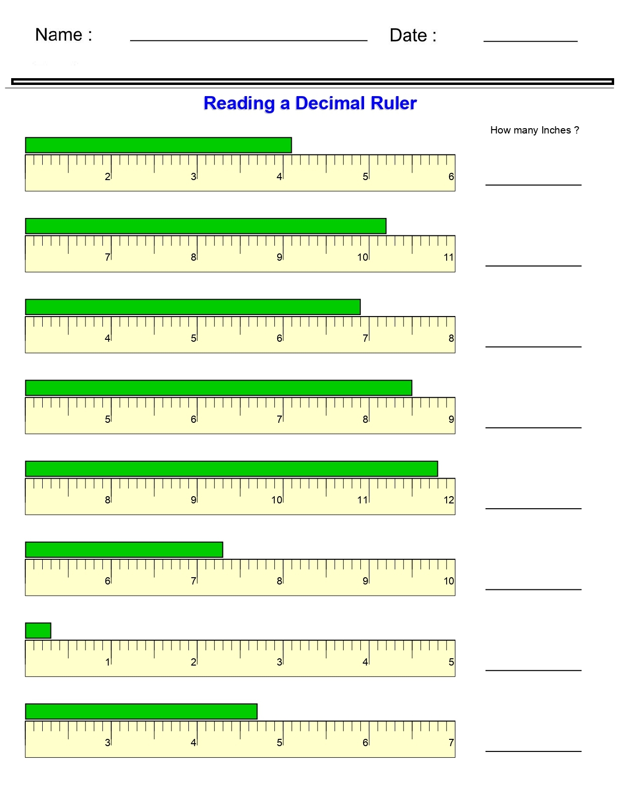Measurement Worksheets Reading A Decimal Ruler Worksheets Made By Teachers