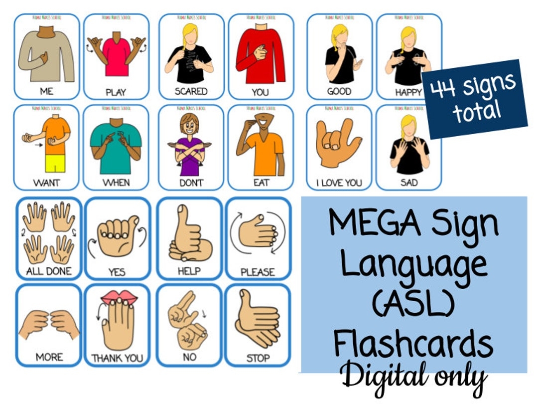 Mega Sign Language asl Flashcards Digital Signing Preschool Printable American Sign Language Etsy Canada