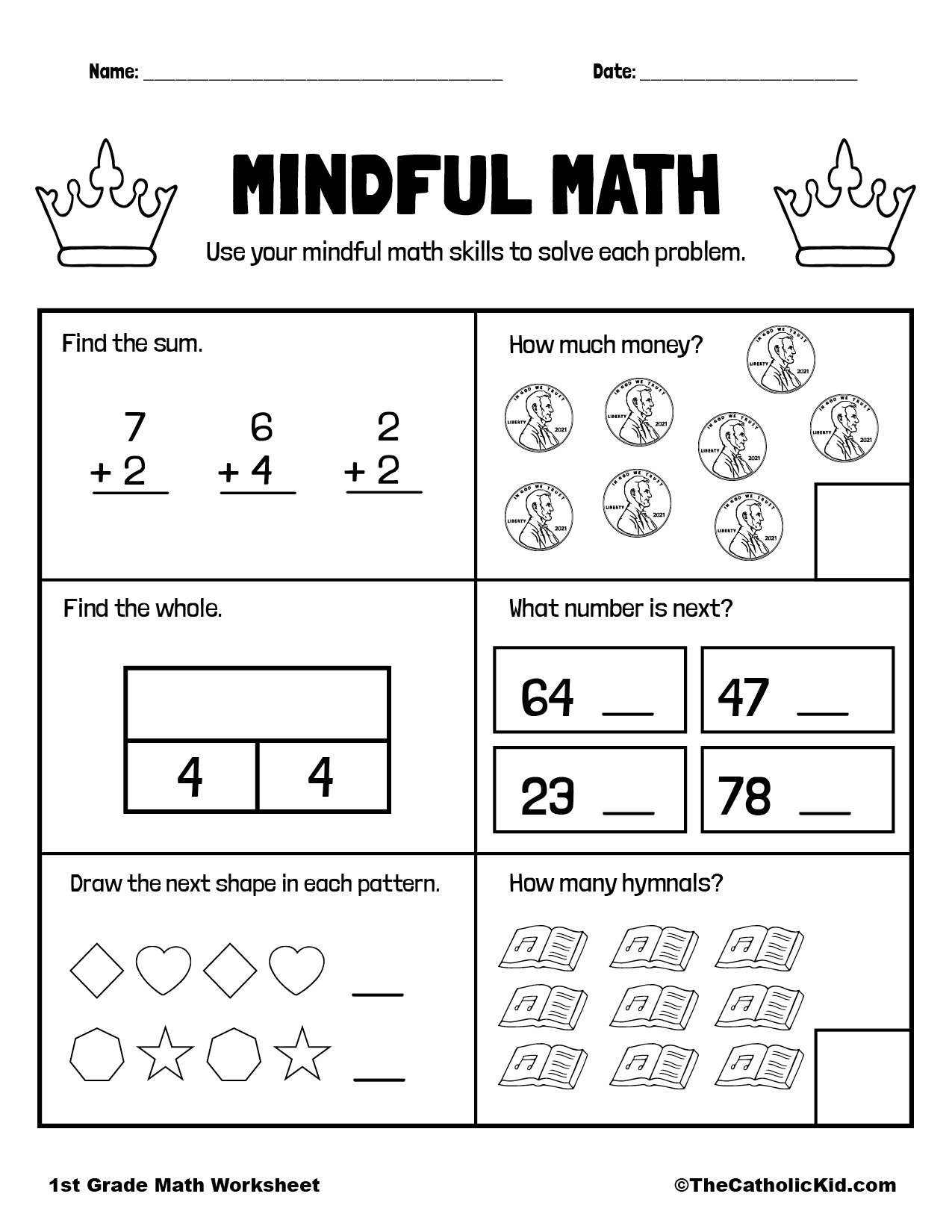 Mental Math Problems 1st Grade Math Worksheet Catholic TheCatholicKid