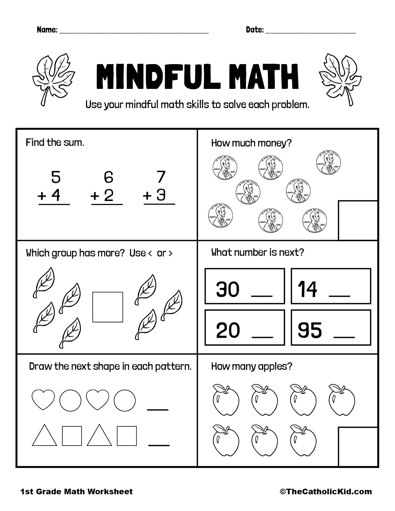 Mental Math Review 1st Grade Math Worksheet Catholic TheCatholicKid Mental Math Review 1st Grade Math Worksheet Catholic TheCatholicKid